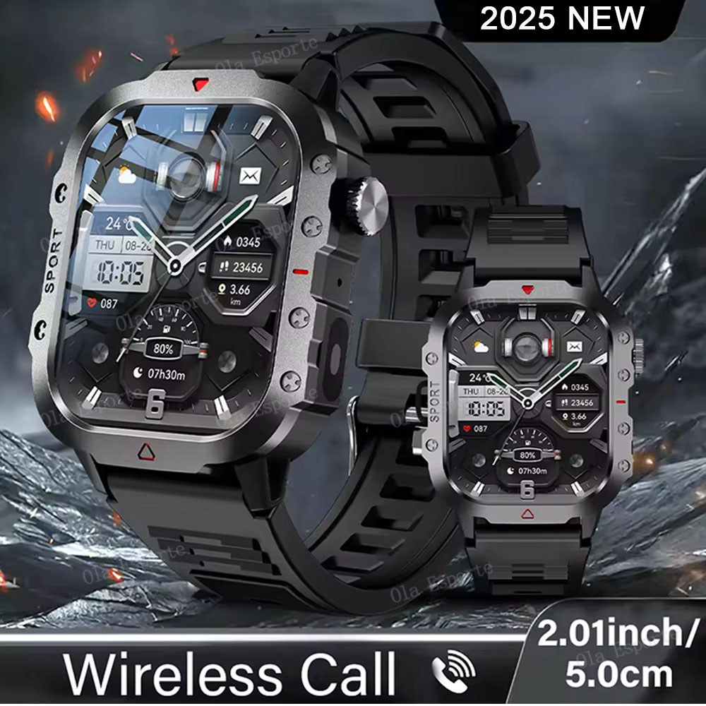 New Outdoor Military Smartwatch Bluetooth Talking Smartwatch 2.01Inch LED Sports Fitness Waterproof