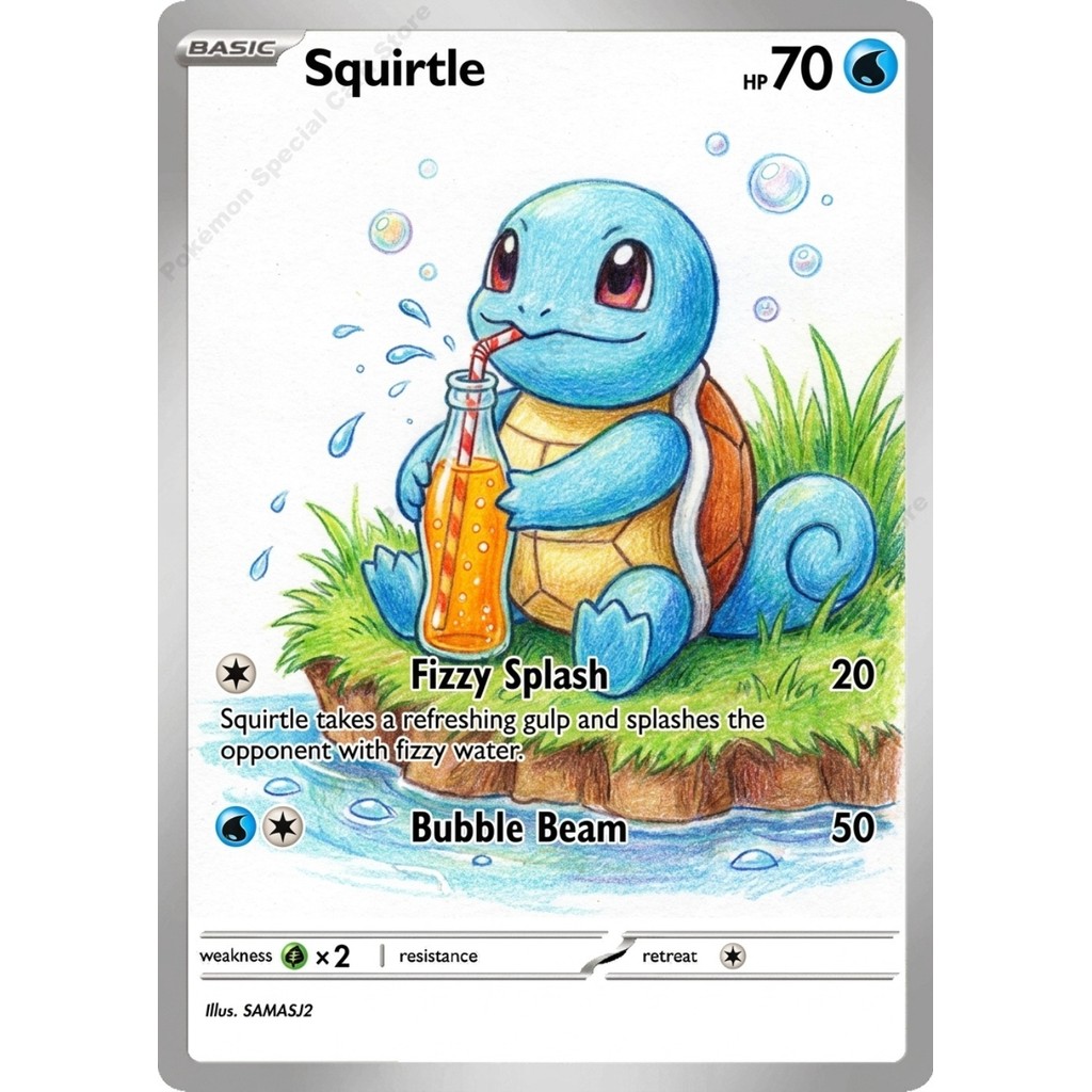 5Pcs Pokemon Cards Squirtle Psyduck Snorlax Jigglypuff Scorbunny Drink Soda Series PTCG Collection