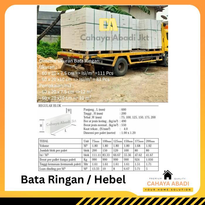 READY Bata Ringan / Hebel AAC Berkualitas Kuat Ringan Berpori Halus Ukuran 60x20x7.5cm & 60x20x10cm