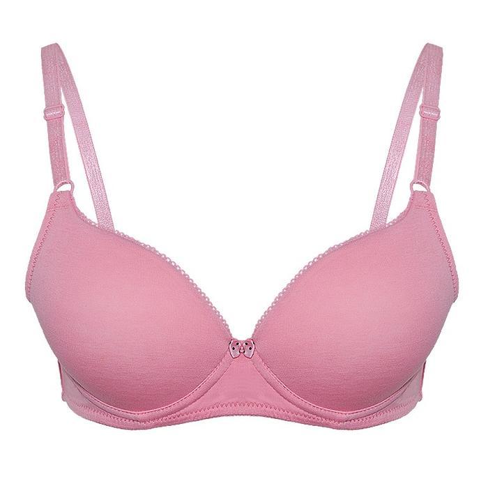 Bra Remaja Push Up Berkawat Model Basic Bahan Katun Elastis Tali Adjustable Warna Pink Ukuran 34B