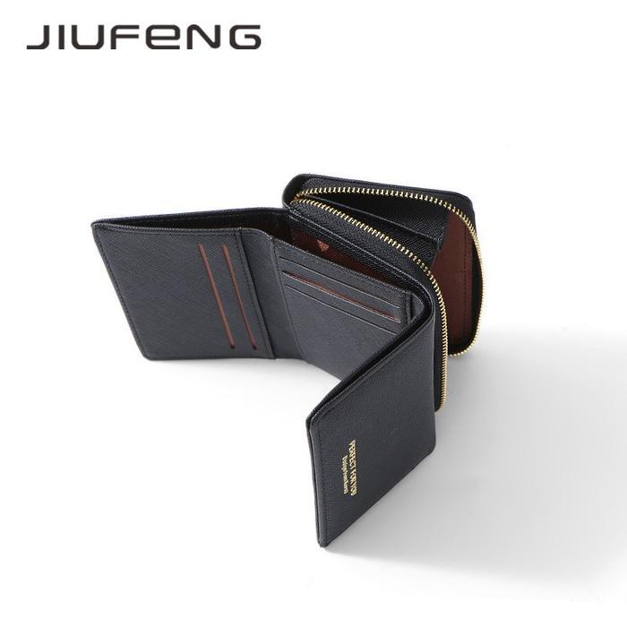 Jiufeng Dompet Wanita Pendek Ritsleting Serbaguna Dilipat Dompet Koin Best Seller