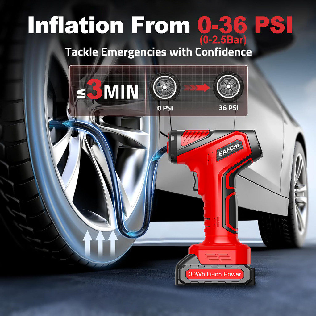 EAFC Portable Soft Handle Car Inflator Pump Cordless Compressor Digital Car Tyre Inflator with