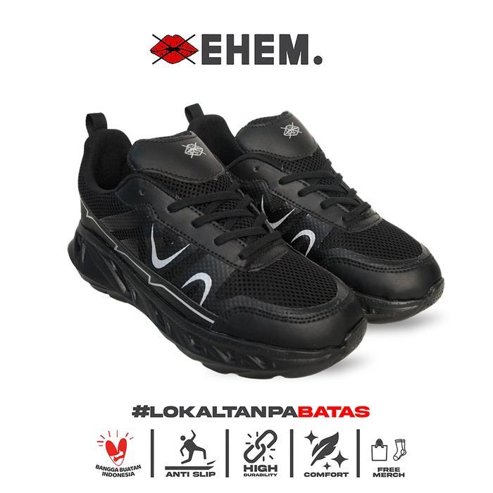 Ehem - Sepatu Sneakers Unisex Onyx Black Silver Running