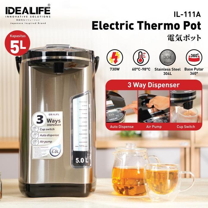 Pemanas air listrik 5 liter dengan pengatur suhu, dispenser 3 arah, dan fungsi jaga hangat otomatis