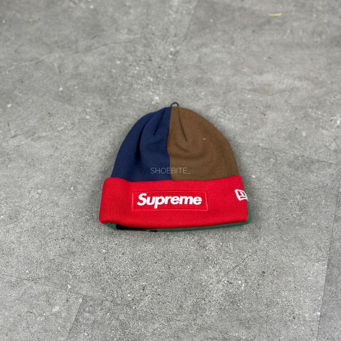 BEANIE BOX Topi Beanie Rajut dengan Logo Kotak, Model Simpel dan Hangat, Warna Krem LOGO NEW ERA WOR