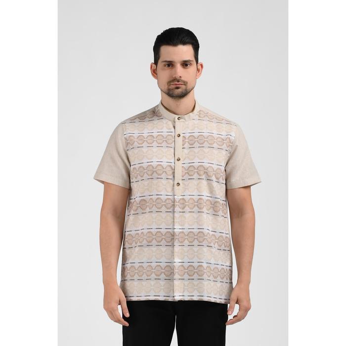MOC Koko Lengan Kemeja koko lengan pendek pria warna khaki model kaftan modern fit Lengan Pendek Pri