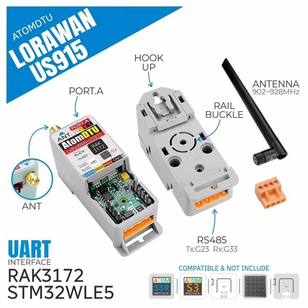 FOR M5STACK ATOMIC DTU LORAWAN BASE LORAWAN PROGRAMMABLE DATA TRANSMISSION UNIT US915