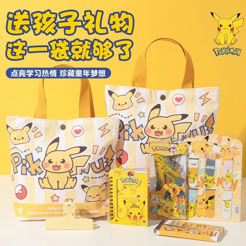 Pokemon Canvas Tote Bag Pikachu Daily Shopping Travel Outdoor Casual Bag Custom Printed Reusable