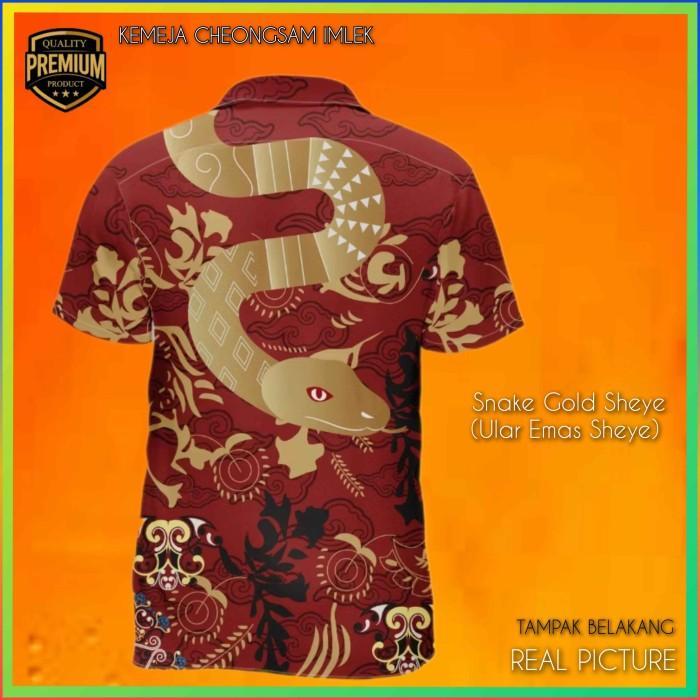 Baju Cheongsam Atasan Imlek Pria Kemeja Cina Tradisional Hem Yin Li Laki Laki Qipao Snake Gold Sheye