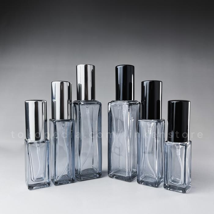 "New" Botol Parfum Spray 15ml Kaca Tebal HITAM TRANSPARAN Kotak Travel Size