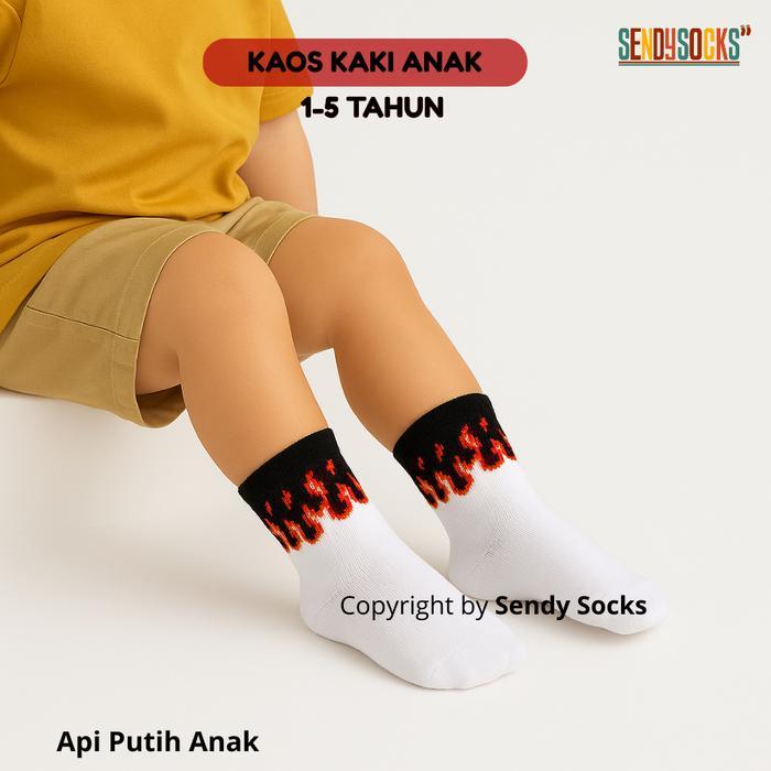 Kaki Anak Oldschool Kaos Kaki Anak Oldschool Motif Api Putih Katun Tebal 1-5 Tahun - Sendy Kaos Kaki