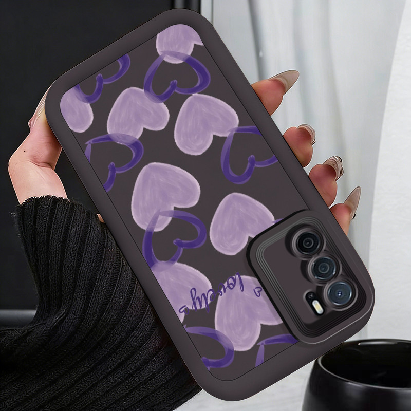 Casing Hp untuk OPPO A16 A16s A54s Case Hati ganda ungu Kasing silikon Cesing Warna macaroon Softcas