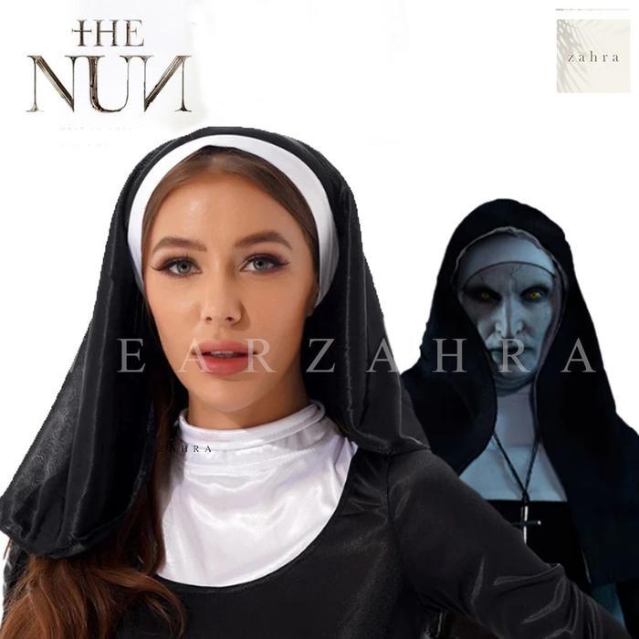 KERUDUNG SUSTER VALAK COSTUME SET - Conjuring The Nun Penutup Kepala Pendeta Topi Kostum Seram Hallo