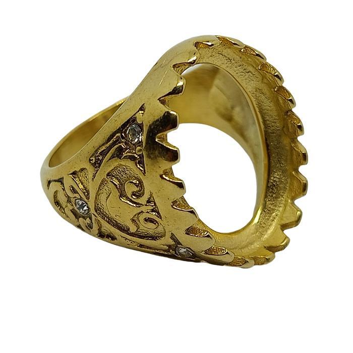 Cincin Titanium Oval Gold 22x15 Emban Cangkang Ring Pria Ukuran 8-10