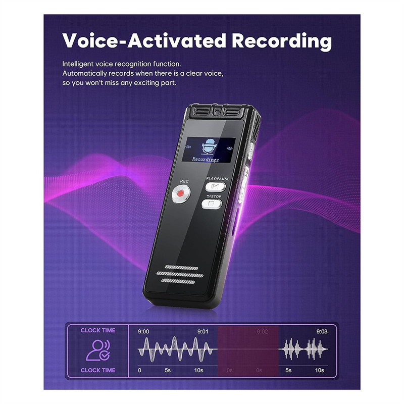 CJSD-64GB Digital Voice Activated Recorder With Playback - 3072Kpbs HD Dual MIC Tape Recorder For