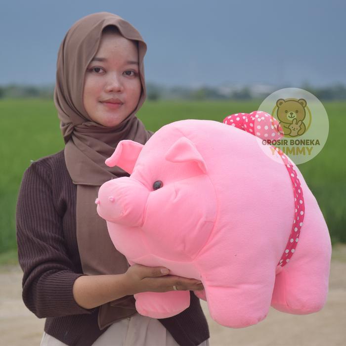 Boneka Babi Jumbo Pink Muda Pita Besar Lucu ,Boneka Babi Jumbo Empuk