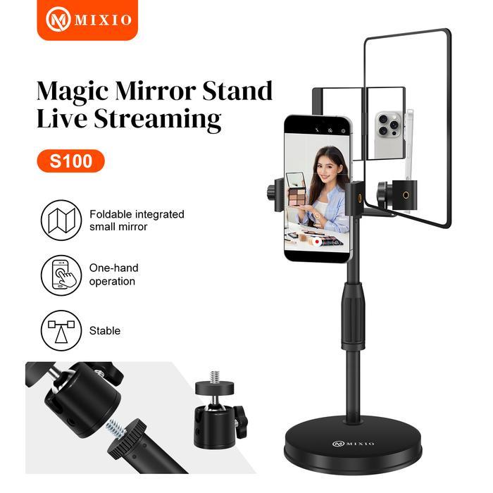 Mixio S100 Magic Mirror Stand Live Streaming Kaca Berdiri Cermin Untuk Live Dengan Kamera Belakang &