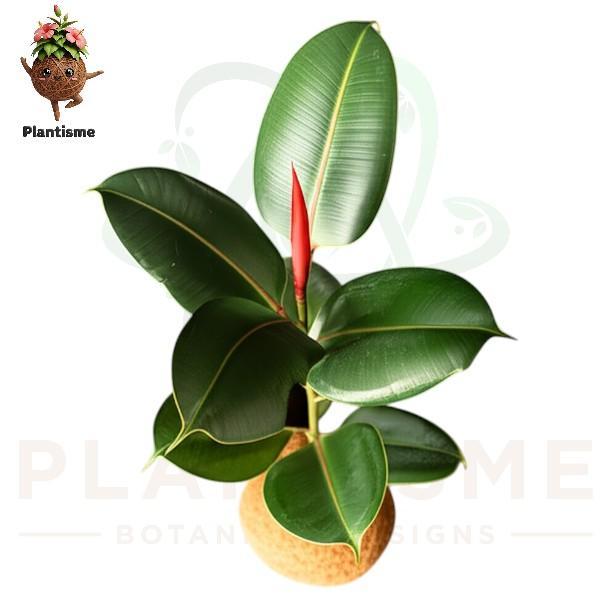 Kokedama Karet Merah Ficus Elastica Red Robusta Tanaman Hias Daun Mengkilap Untuk Indoor Elegan