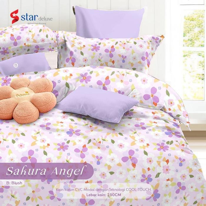 Bedcover Set Motif Sakura Angel Bahan Katun Premium Quality Bedcover Sprei Aesthetic Motif Bunga