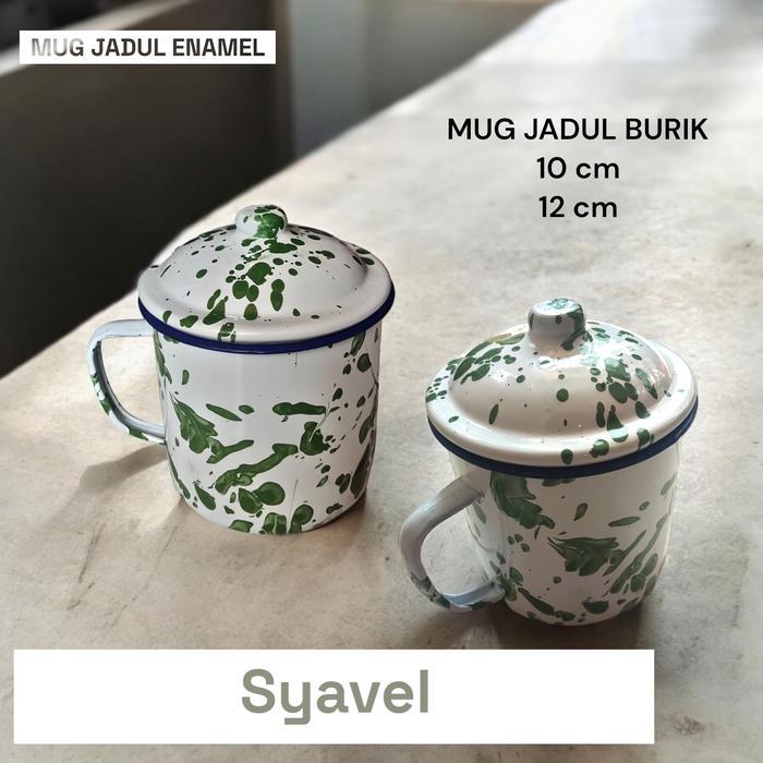 Ada Stok gelas mug lurik enamel/gelas mug kaleng/gelas mug jadul