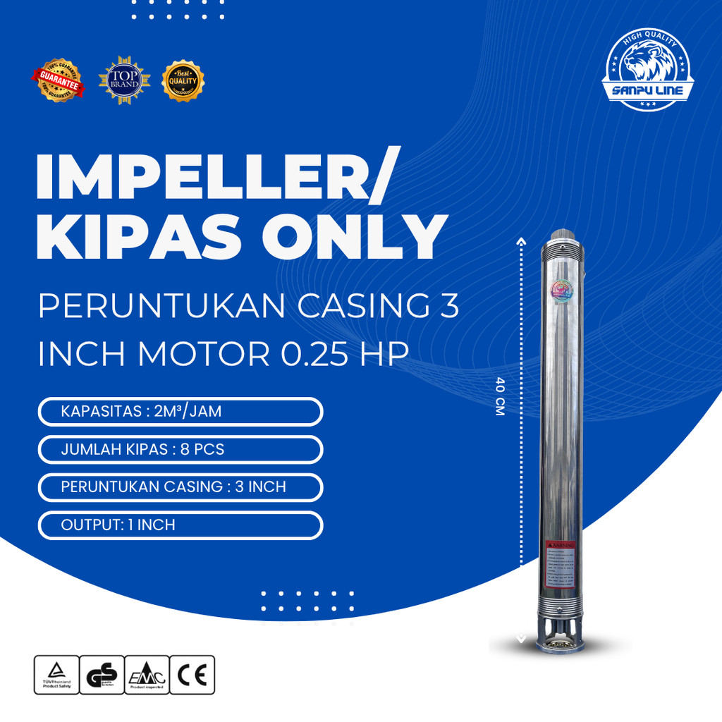 Kipas / Impeller Pompa Air Submersible SanpuLine 3 Inch 2/8 0.25HP | Output 1 Inch | 2M³/Jam