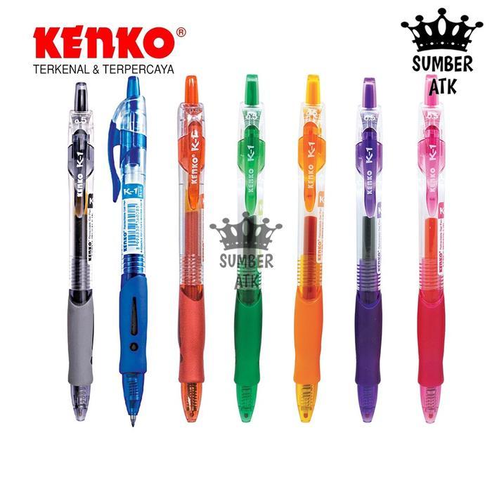 TERMURAH GEL PEN K-1 K1 KENKO RETRACTABLE HITAM , BIRU , MERAH , PINK , HIJAU , UNGU , ORANGE PENA /