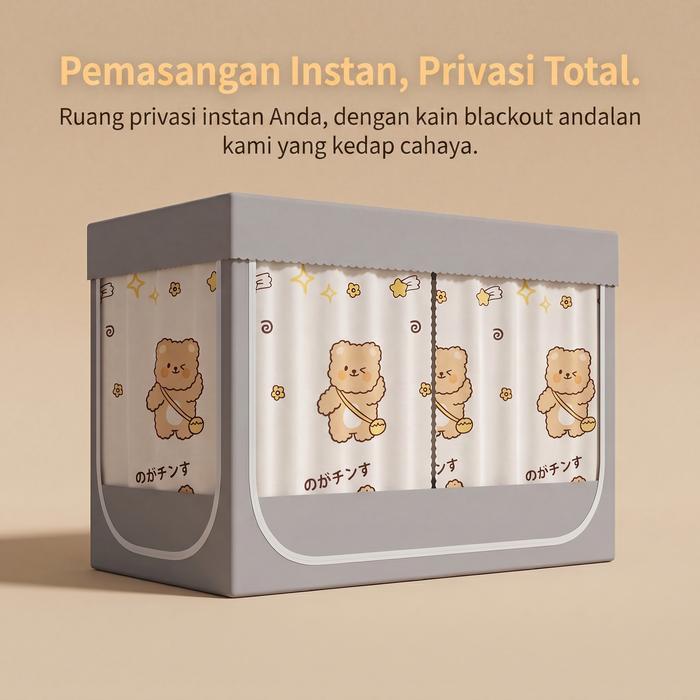 Kelambu Asrama 3 Pintu + Tirai Ranjang Resleting Bahan Stainless Steel Anti Nyamuk Jaga Privasi