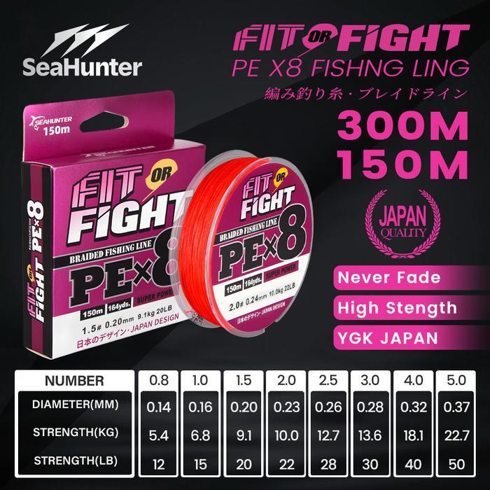 Maguro - 150M/300M Fit Or Fight Pe X8 Senar Pancing, Tahan Aus Senar Pe X8 Hijau Merah Anti Kusut