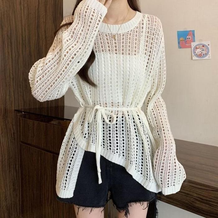 Atasan Rajut Wanita Panjang Model Terbaru - Knitwear Lembut Nyaman Outer Kotak Jaring Knitwear