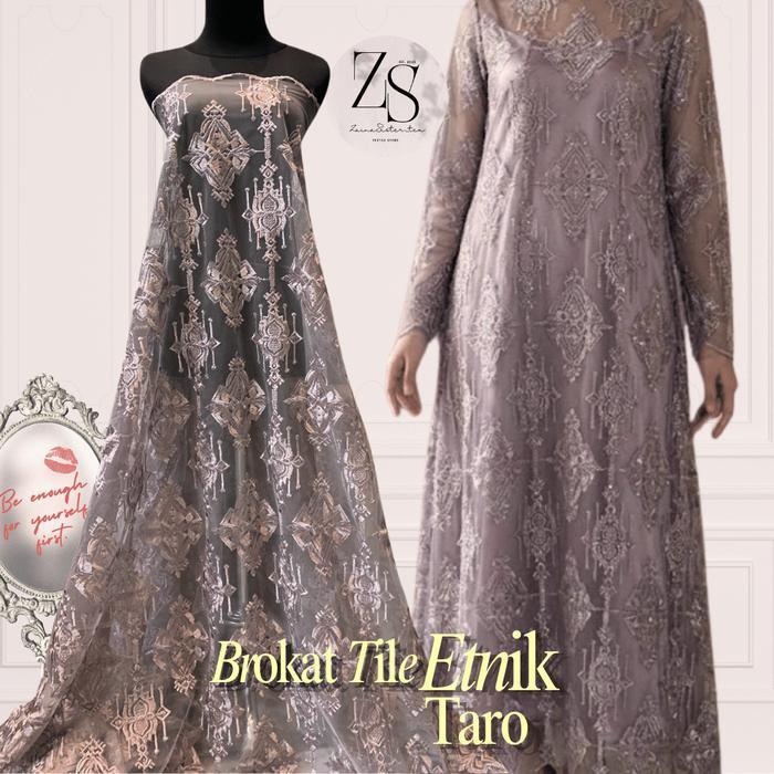 Sale Kain Brokat Bordir Etnik Warna Ungu Taro Mewah Untuk Kebaya Gamis Kondangan Pesta