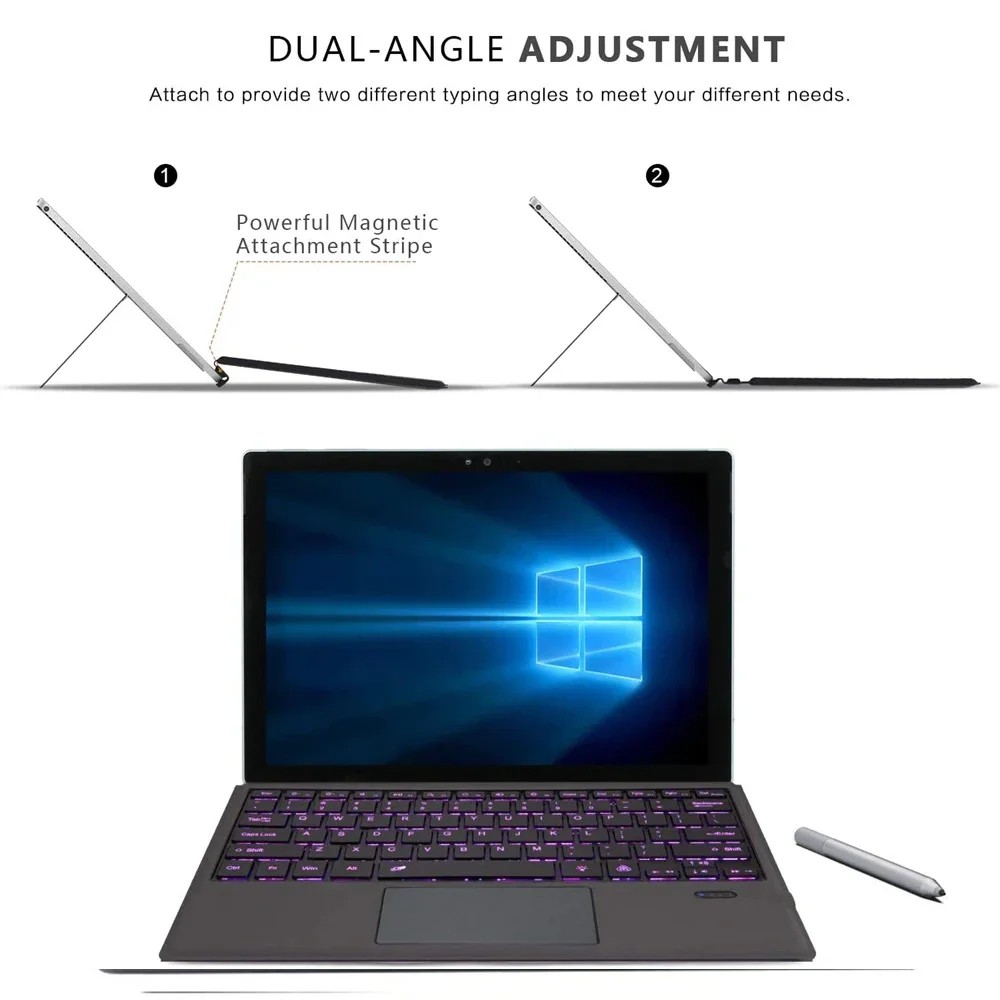 Backlit Trackpad Bluetooth Keyboard for Microsoft Surface Go 1 2 3 4, Magnetic Keyboard for Surface