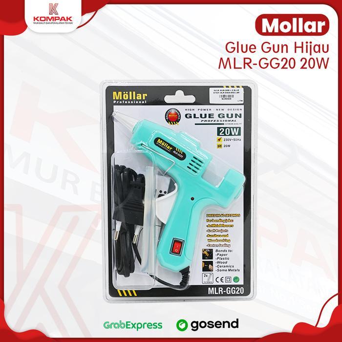 GLUE GUN MOLLAR Alat Tembak Lem Listrik 20 Watt dengan 2 Batang Lem, Tersedia Warna Pink dan Tosca /