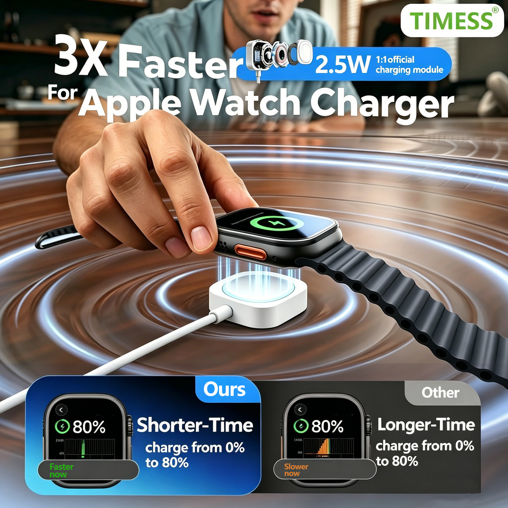 TIMESS Magnetic USB A TYPE-C Watch Charger For IPhone Watch Series Ultra 11 10 9 8 7 6 5 Cable