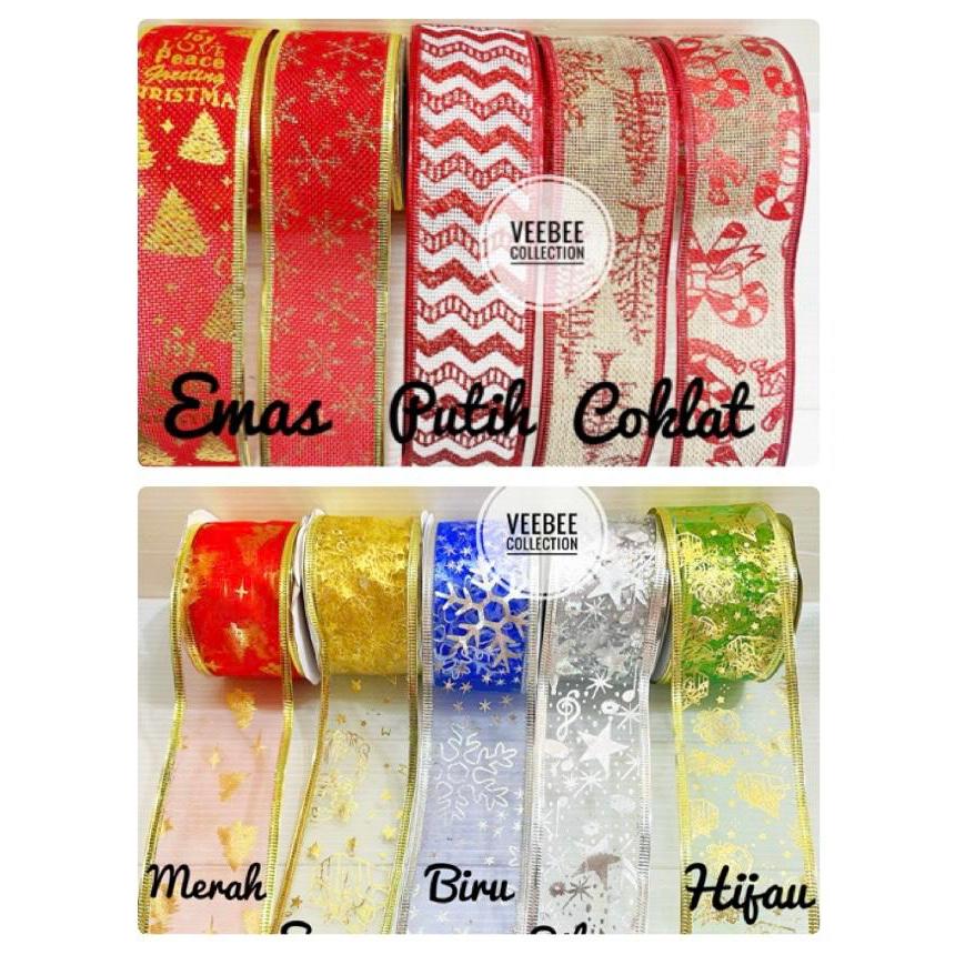 Pasti_Ada_Sayang Pita Motif Natal 5Cm Goni Motif Tile Motif/ Pita Roll Natal/ Ribbon