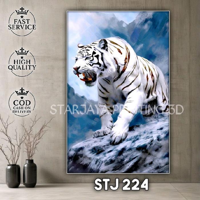 WALLPAPER DINDING 3D MOTIF HARIMAU PUTIH KEREN DAN GAGAH - BUAT RUANGAN ANDA MENJADI LEBIH KEREN DAN