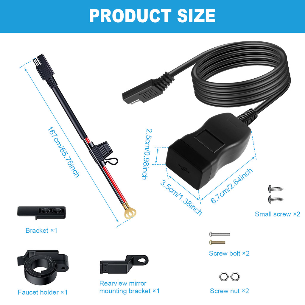 New Motorcycle USB Charger Waterproof SAE to USB Motorcycle Charger Double USB Type C PD and Quick