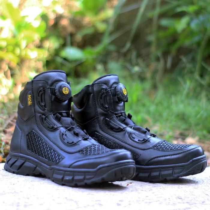 Misil - Sepatu Boots Pdh Pdl Tali Putar Lantas Tni Polri Brimob 6 Inch Model Shoes Jaring Kulit Sapi