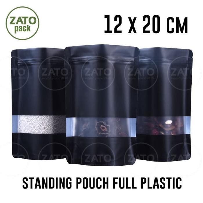 12X20 - 50 Pcs Black Standing Pouch Full Plastic - Kemasan Packaging Bungkus Standing Pouch Zatopack