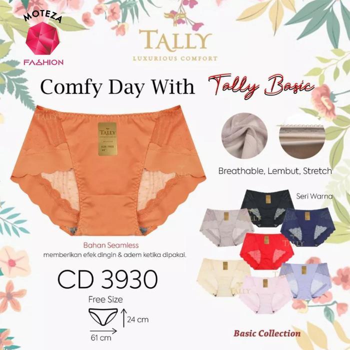 Tally 3930 CD Celana Dalam Wanita Seamless Brokat Renda Halus Lace Panties Free Size Nyaman