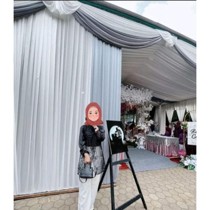 Outer Tunik Calula Brokat Lengan Balon Kombinasi Organza