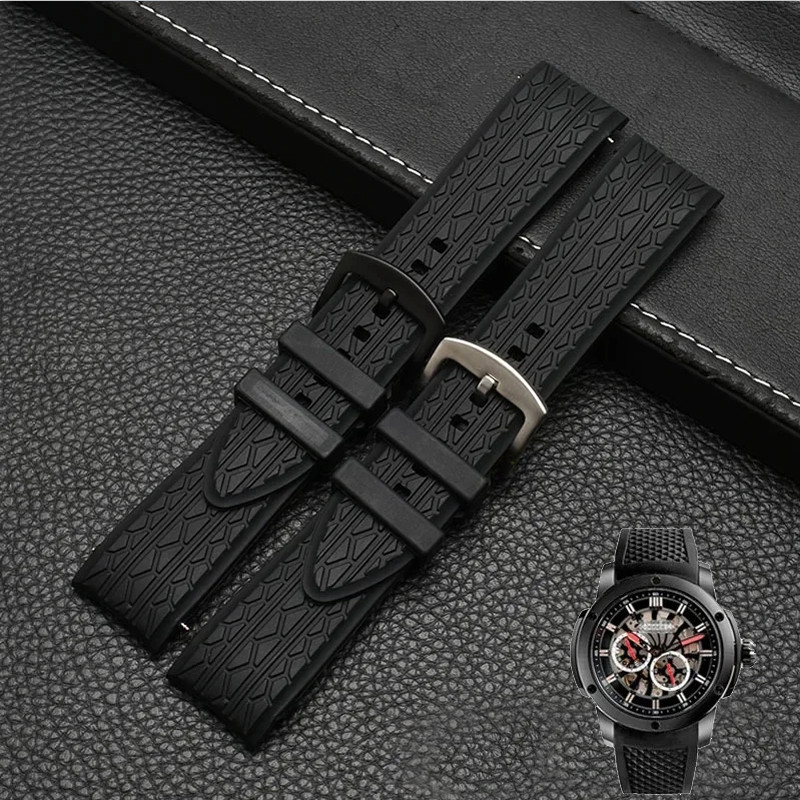 Premium-Grade 24mm black silicone strap for Porsche design p6612 watch strap watchband belt