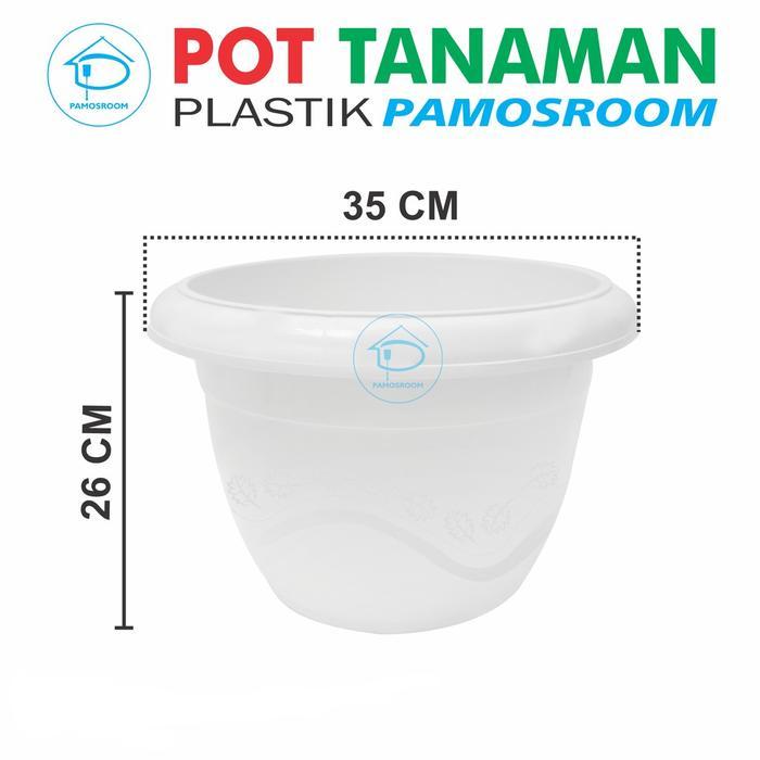 Pot Bunga Plastik Tebal Motif Daun Putih Susu Ukuran 35x26 cm