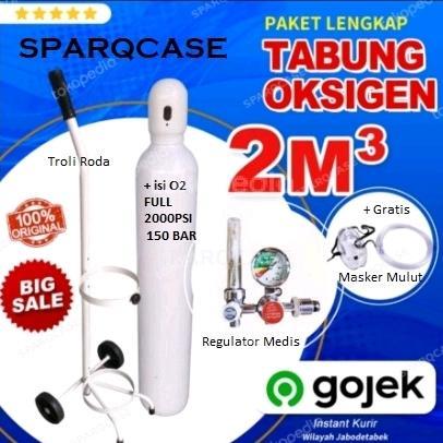 Tabung Komplit Set Paket Tabung Oksigen 2 M3 Lengkap dengan Regulator dan Troli untuk Kebutuhan Medi