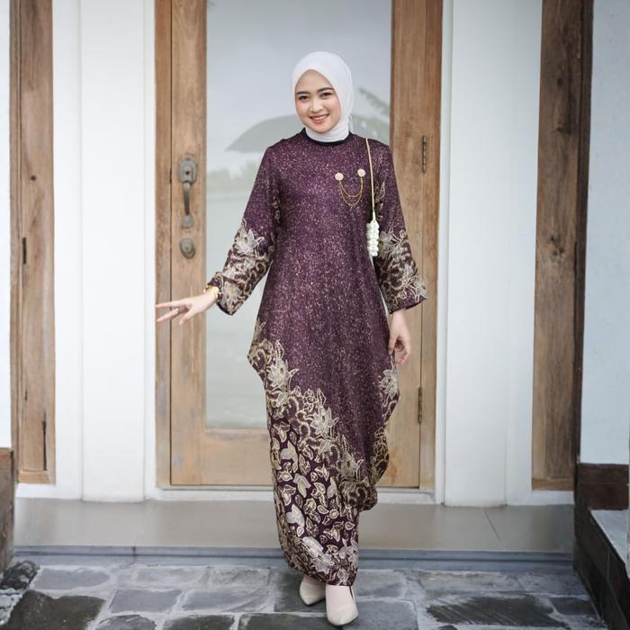 FREYA Set Baju Kurung Melayu Viscose dan Rok Lilit Batik
