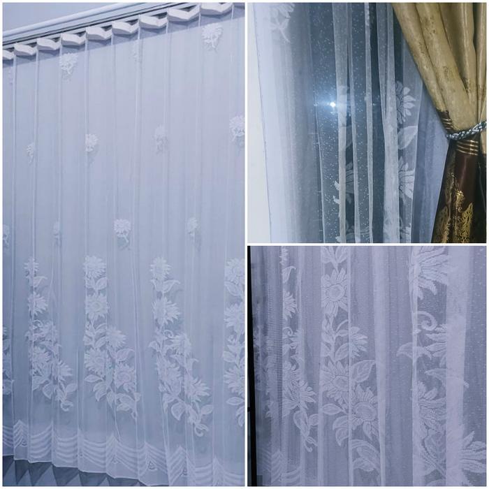 Vitrase Gorden Putih Motif Bunga Tulip Dan Bunga Matahari Lapisan Daleman Gorden Puring Gorden