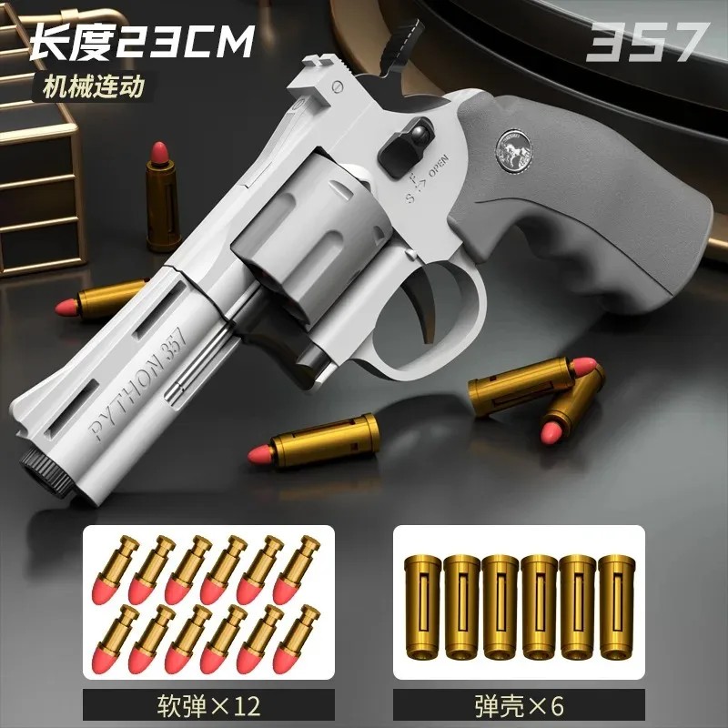 Continuous Shooting Revolver Soft Bullet Toy for Kids Gun with Ejecting Revolver One-Key Detachable