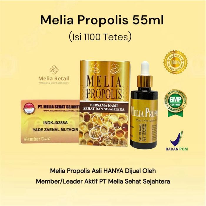 Melia Propolis 55ml Asli 100% Propolis Original Member Aktif PT Melia Sehat Sejahtera 150mg/ml 1100