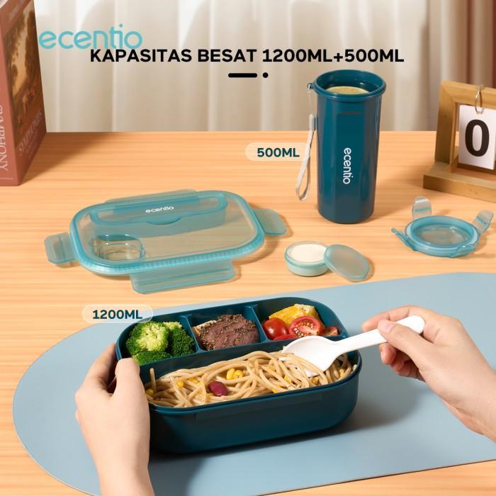 Ecentio 1200Ml+500Ml Anti-Spill Lunch Box Spoon Lunch Box Sauce Box Bpa Free