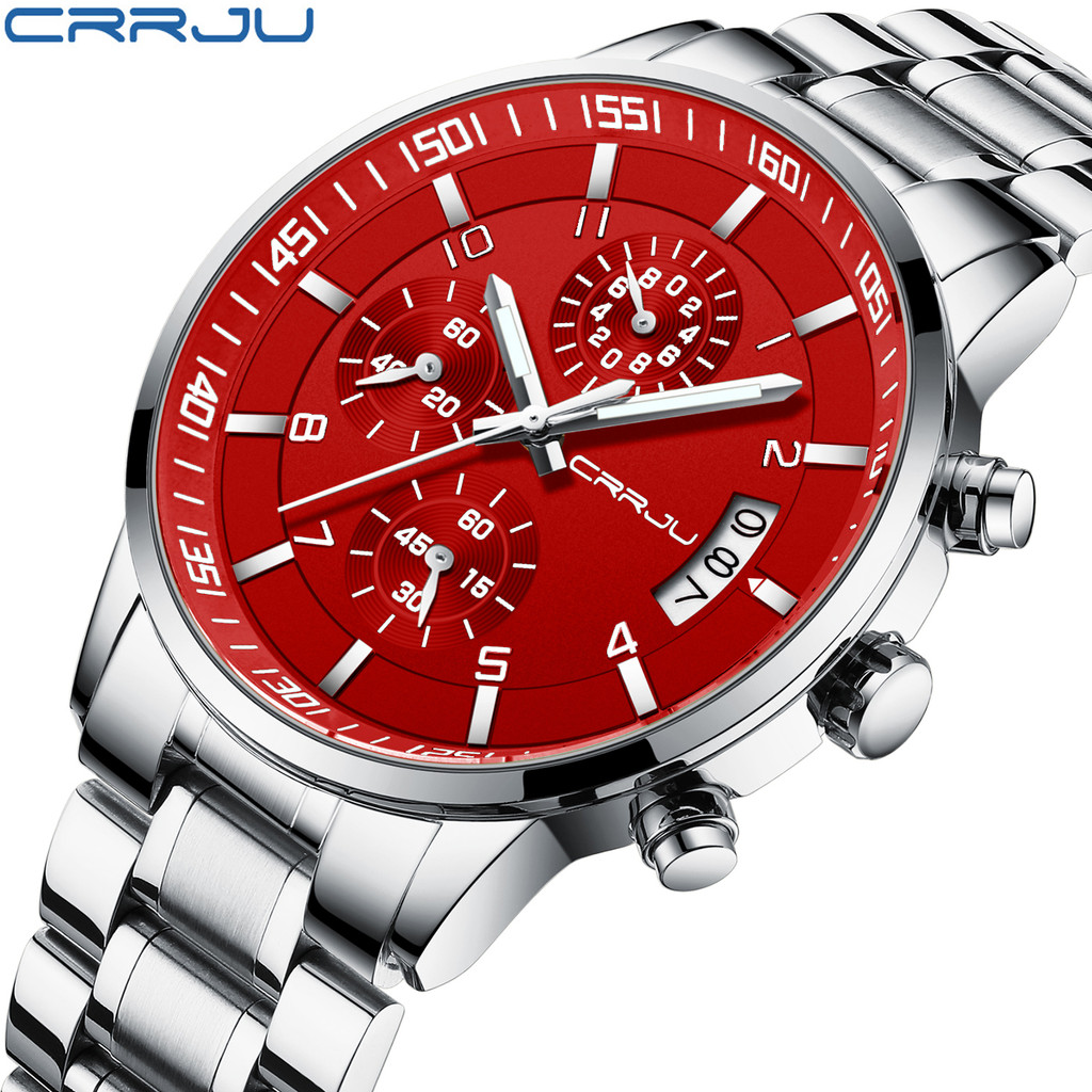 CRRJU Men Quartz Wristwatches Luxury Brand Sporty Chronograph Watches with 316 Stainless Steel