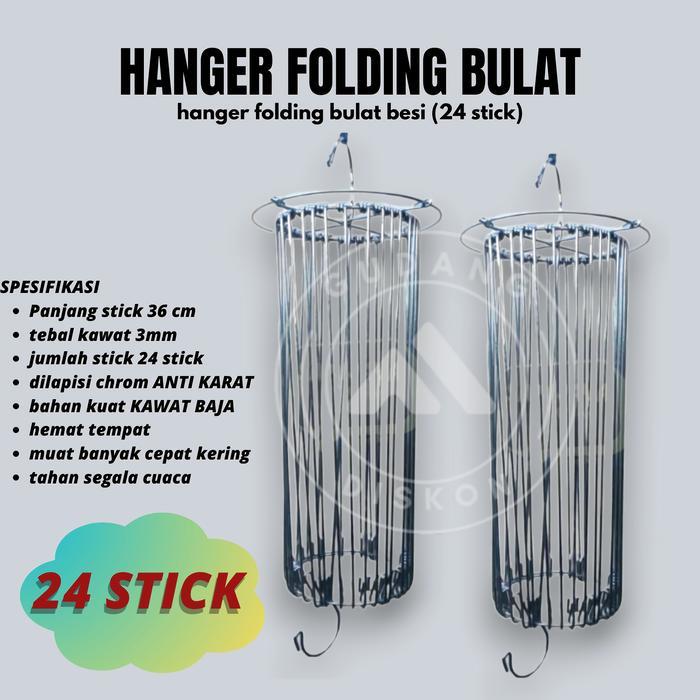 HANGER FOLDING BULAT BESI 24 STIK-HANGER BULAT-JEMURAN BAJU BULAT 24 STICK